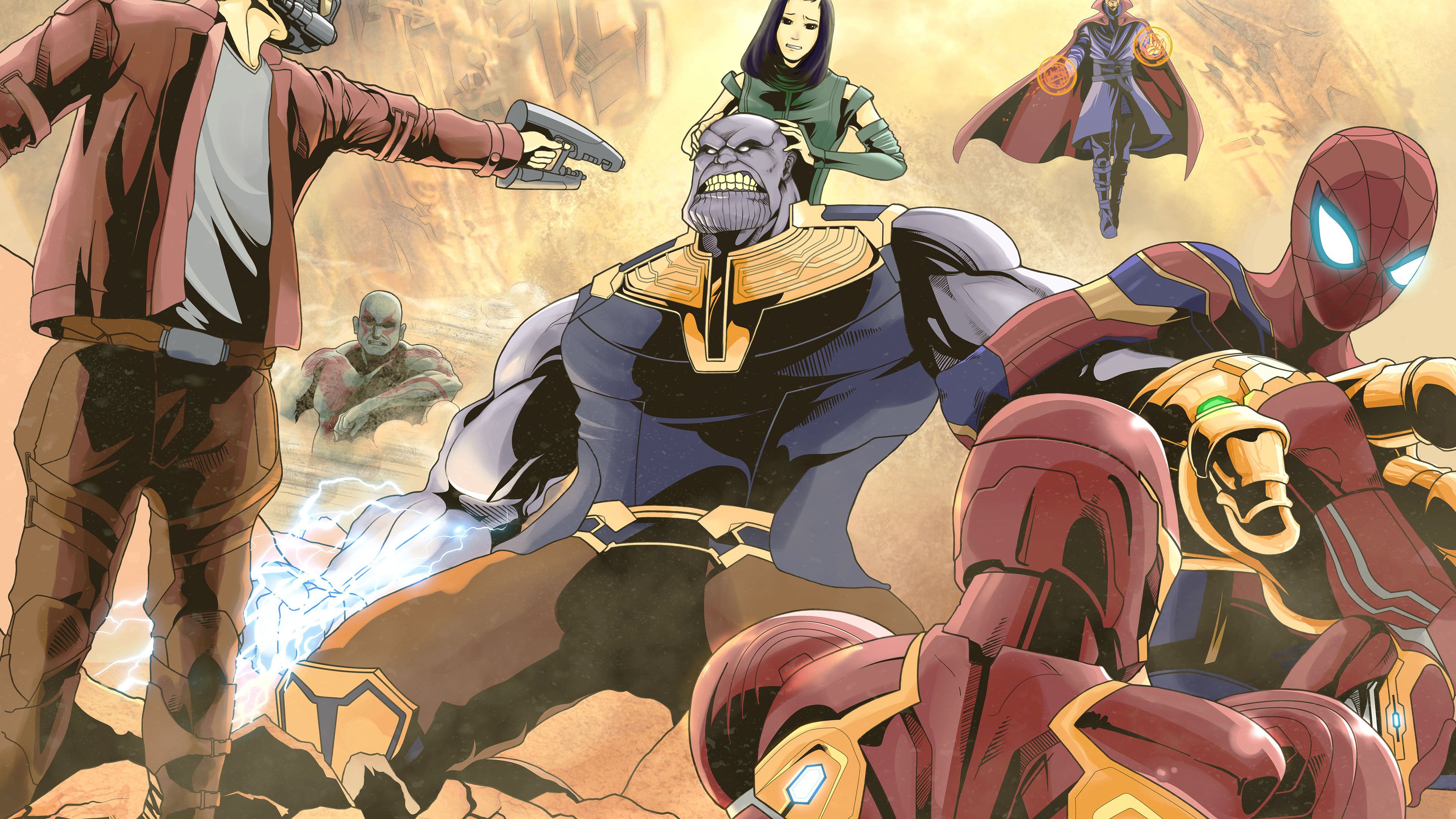 Thanos e Avengers illustrazione, 3840x2160 Ultra HD, 4K TV