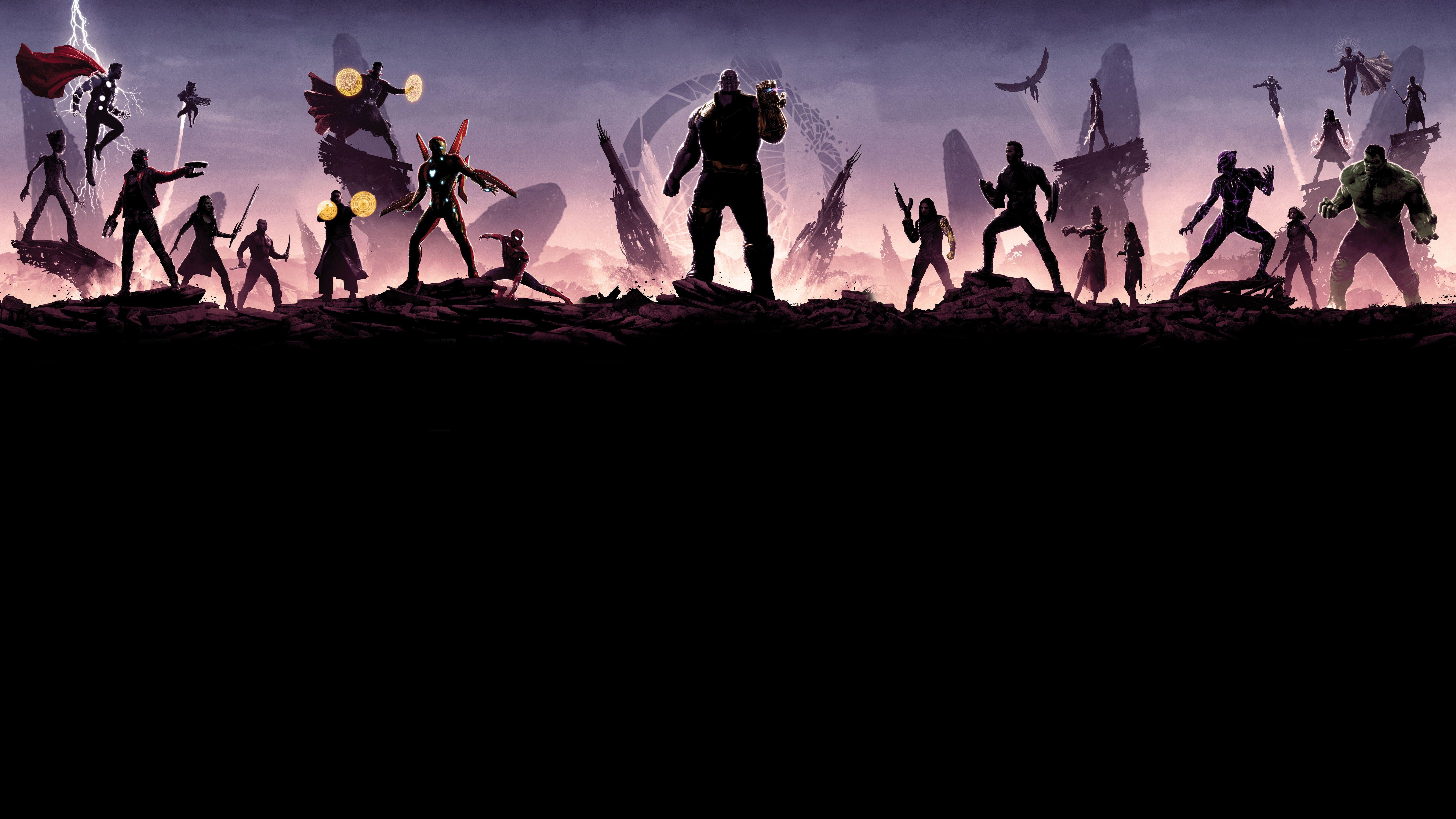 Thanos e Avengers silhouette, 7680x4320 Ultra HD, Monitor 4K
