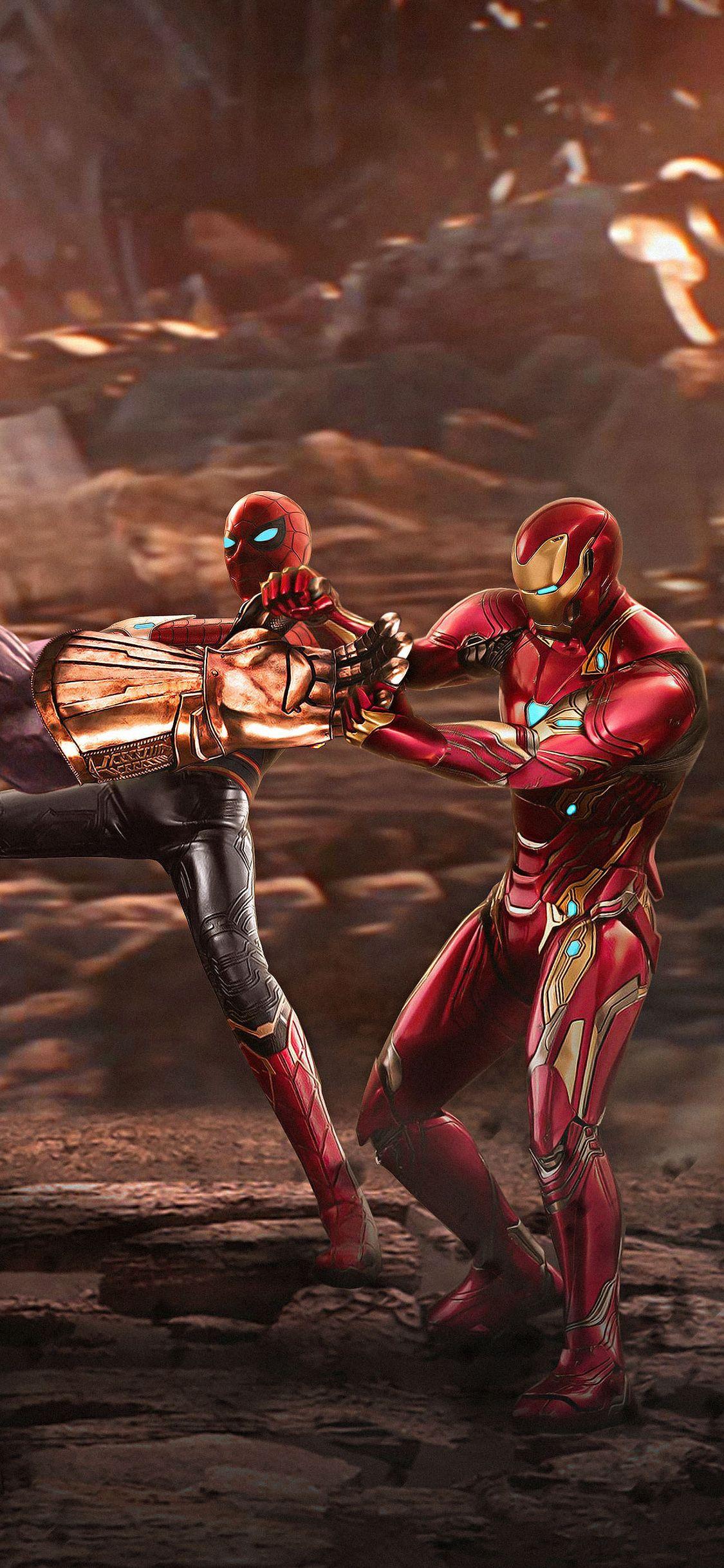 Iron Man e Spider-Man combattimento, Uomo Ragno, 1125x2436 Full HD Verticale, iPhone Air