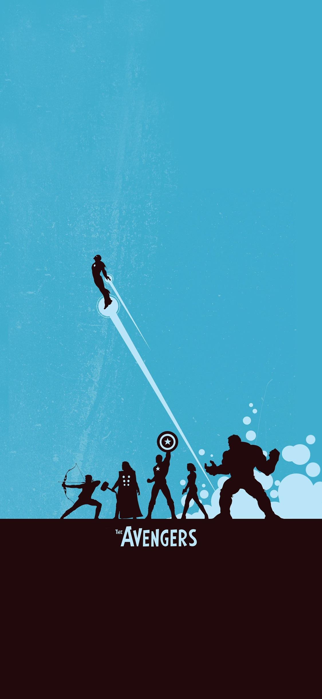 Silhouette Avengers sfondo blu, 1125x2436 Verticale, iPhone Pro Max