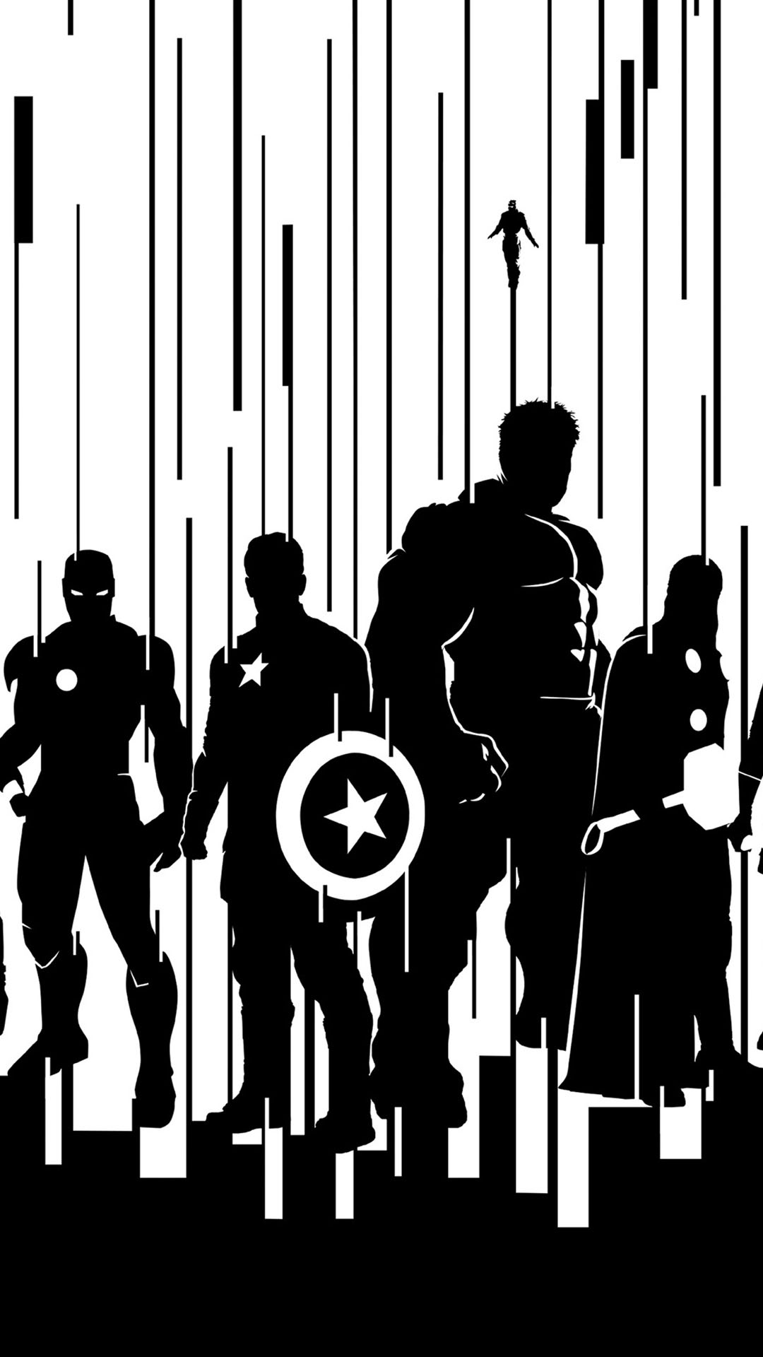 Avengers silhouette bianco e nero, supereroi, 1080x1920 Full HD Verticale, iPhone Plus