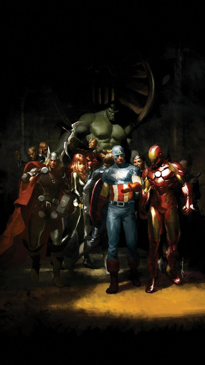 Avengers gruppo fumetto scuro, 720x1280 Verticale, Mobile