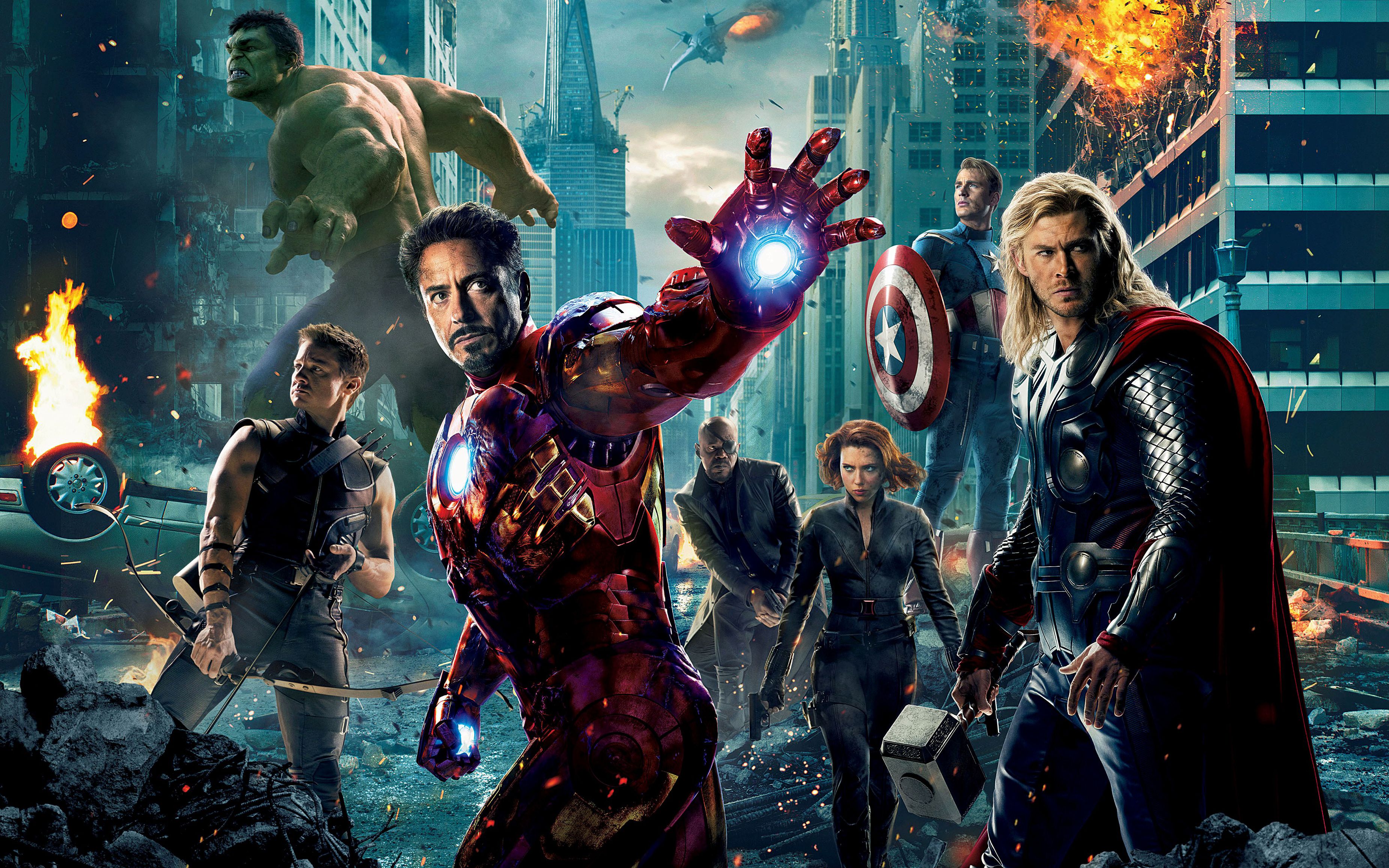 Gruppo Avengers città distrutta, Marvel, 3700x2313 WQXGA, Desktop
