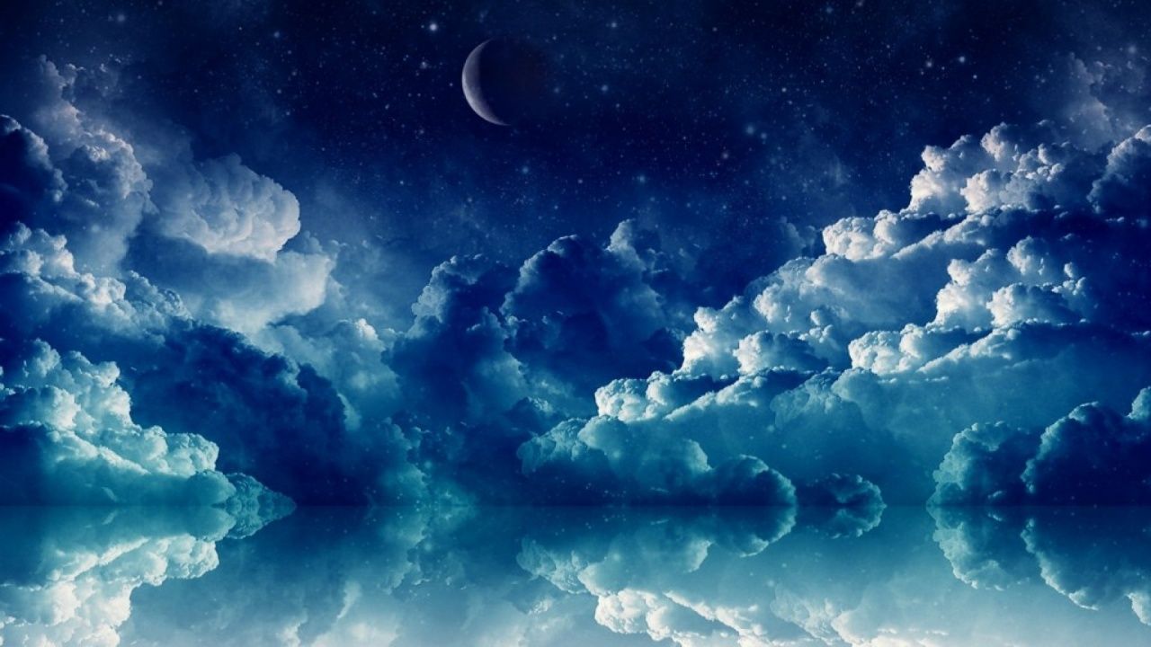 Nuvole notturne blu con luna, 1280x720 720p, PC