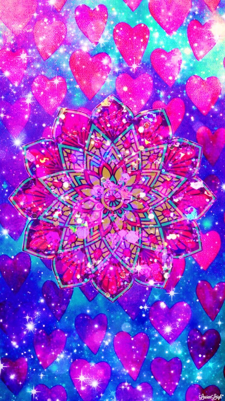 Mandala fucsia con cuori glitter, 750x1334 Full HD Verticale, iPhone