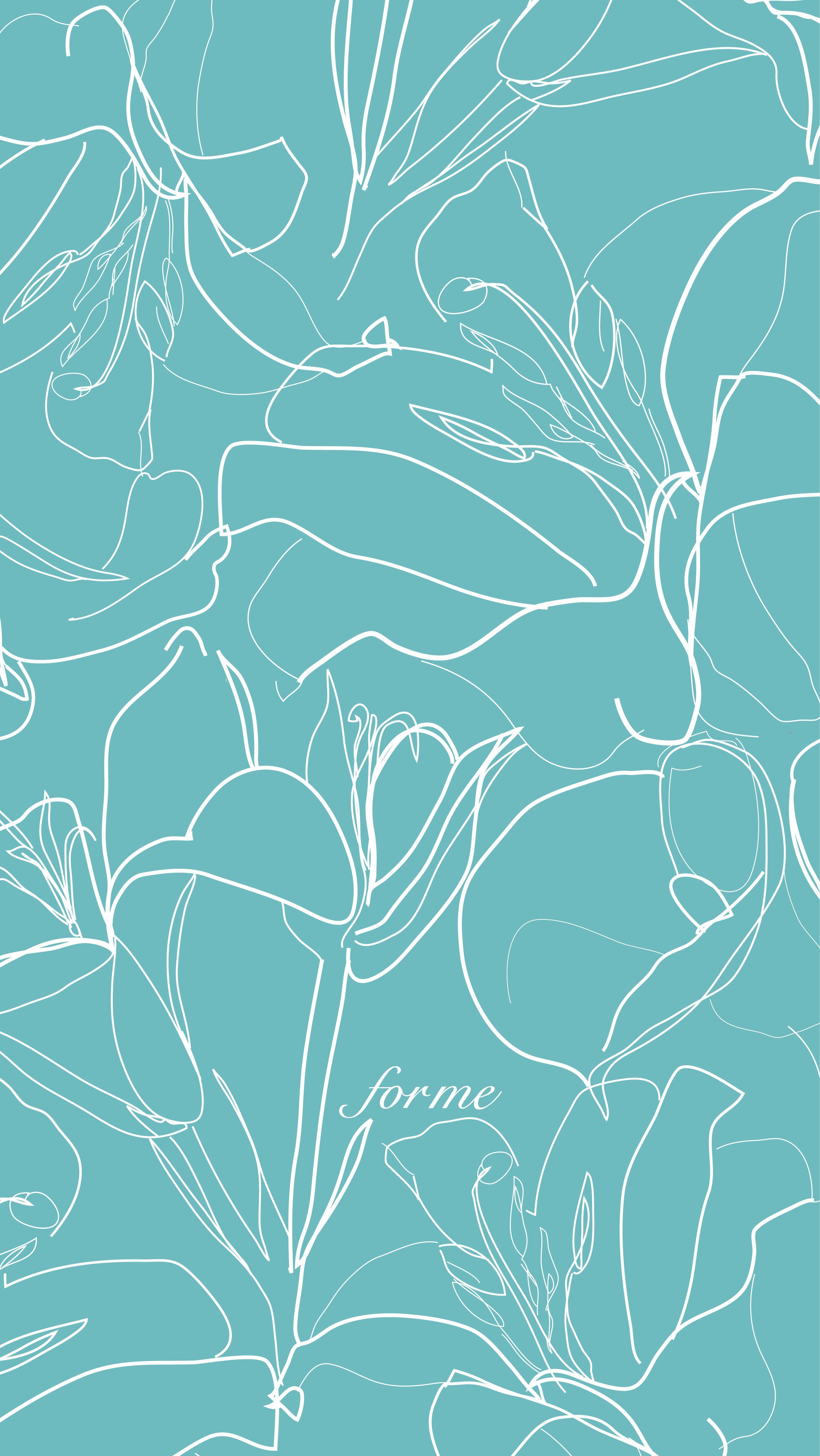 Fiori line art azzurro, 2667x4733 Verticale, Telefono