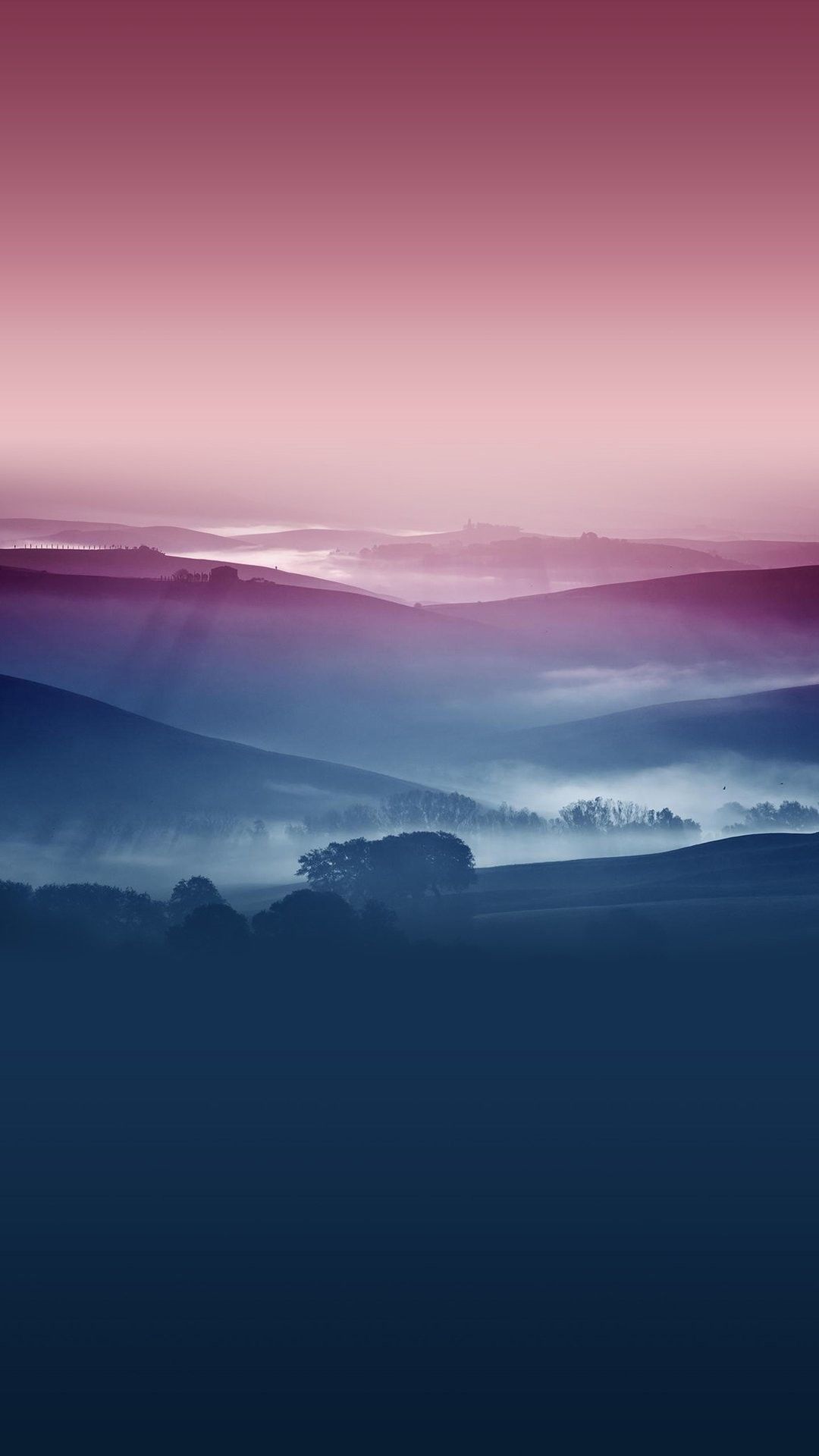 Colline nebbiose al tramonto, 1080x1920 Full HD Verticale, iPhone