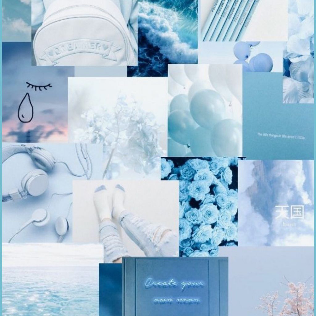 Collage estetico azzurro pastello, 1024x1024 HD, Laptop
