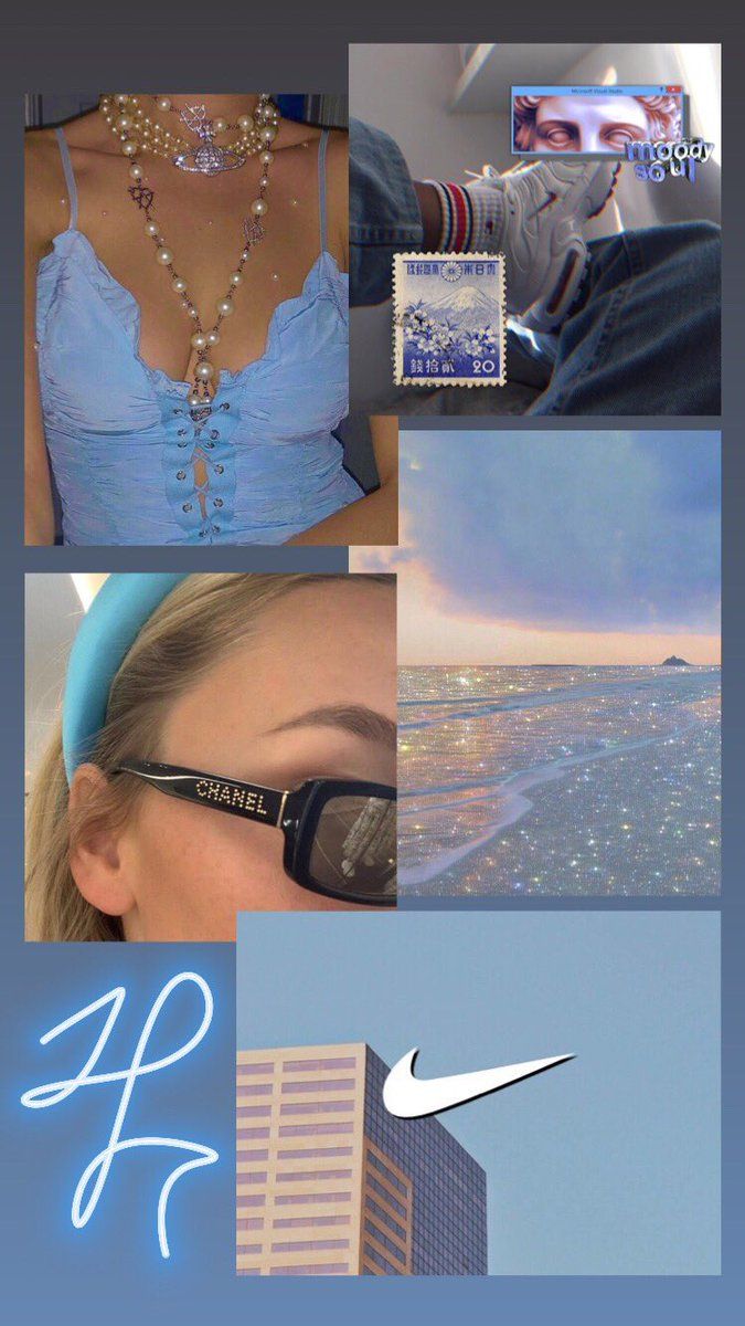 Collage estetico azzurro polvere, 675x1200 Verticale, Mobile
