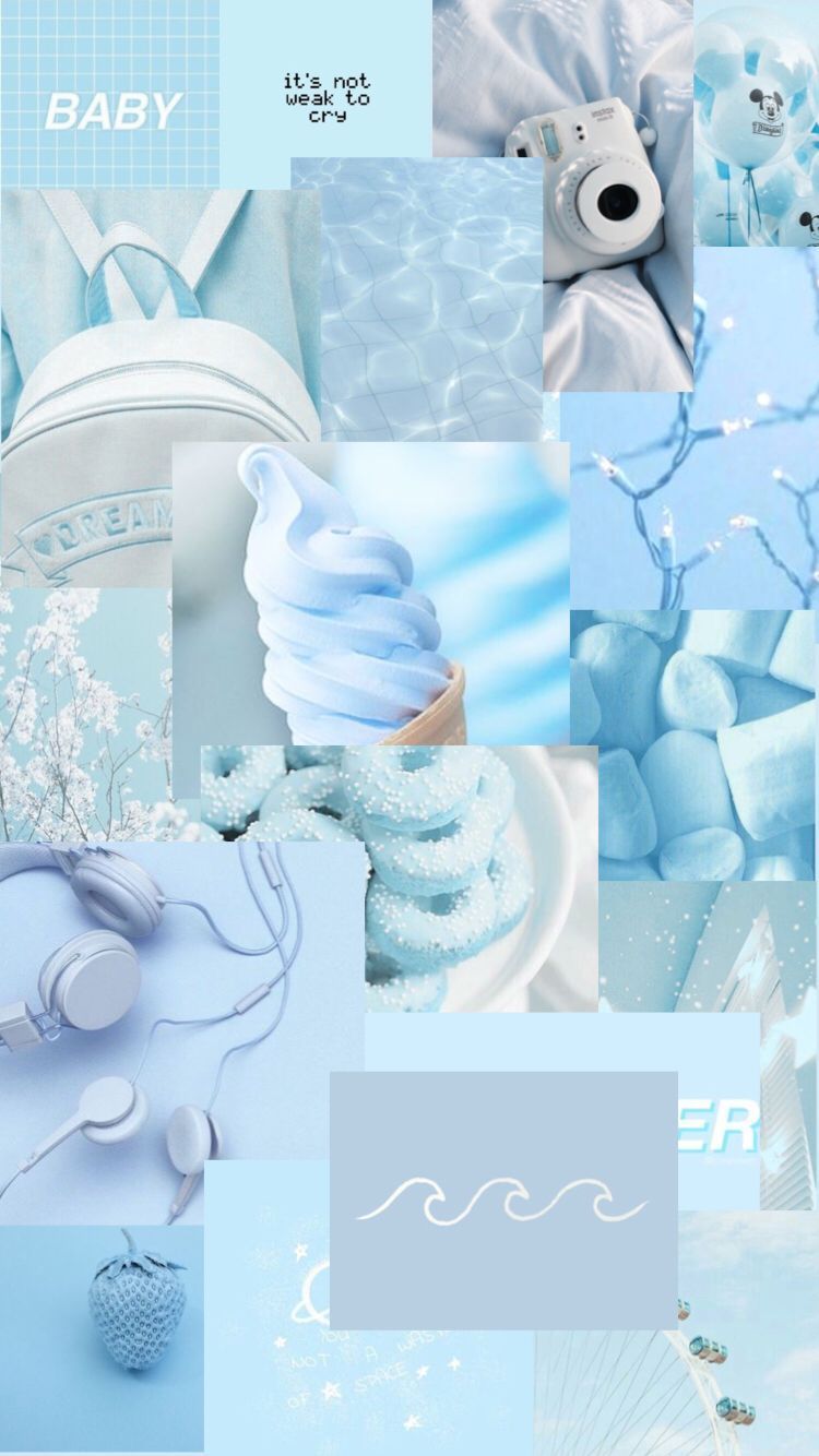 Collage estetico azzurro polvere, 750x1334 Verticale, iPhone