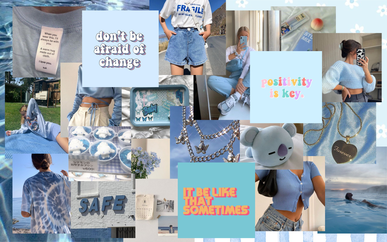 Collage estetico azzurro pastello, 1280x800 HD, Desktop