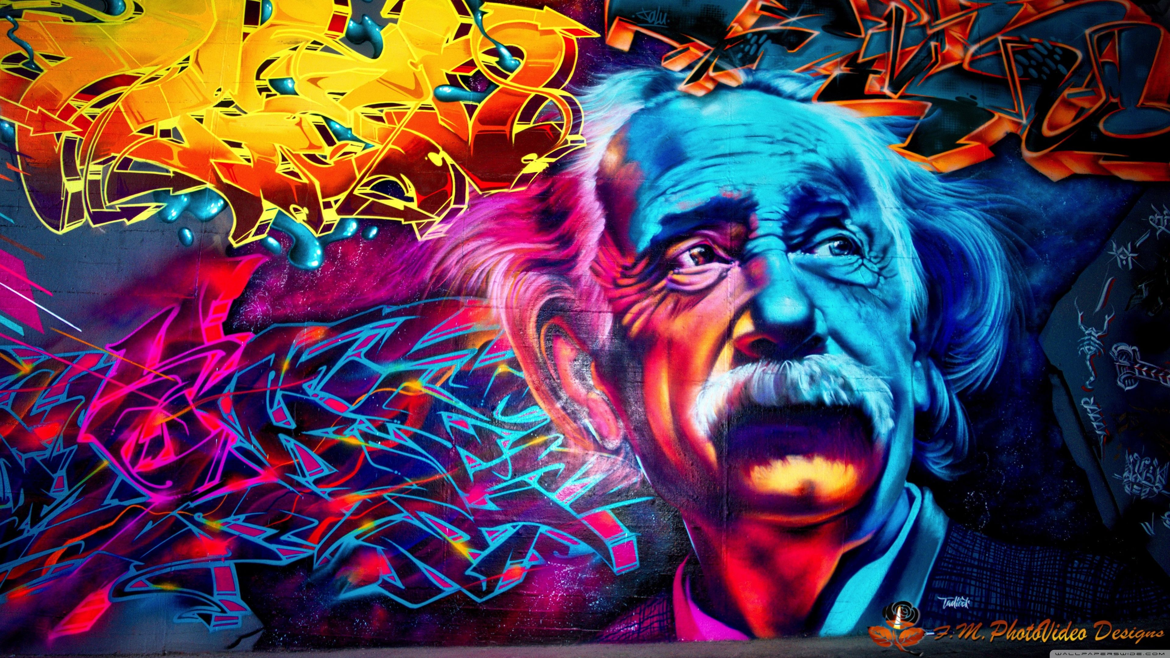 Murale graffiti ritratto Einstein, 3840x2160 UHD, PC 4K