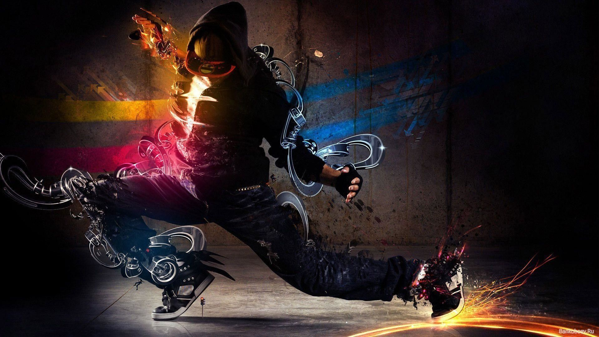 B-boy breakdance con effetti luminosi, 1920x1080 Full HD, Desktop
