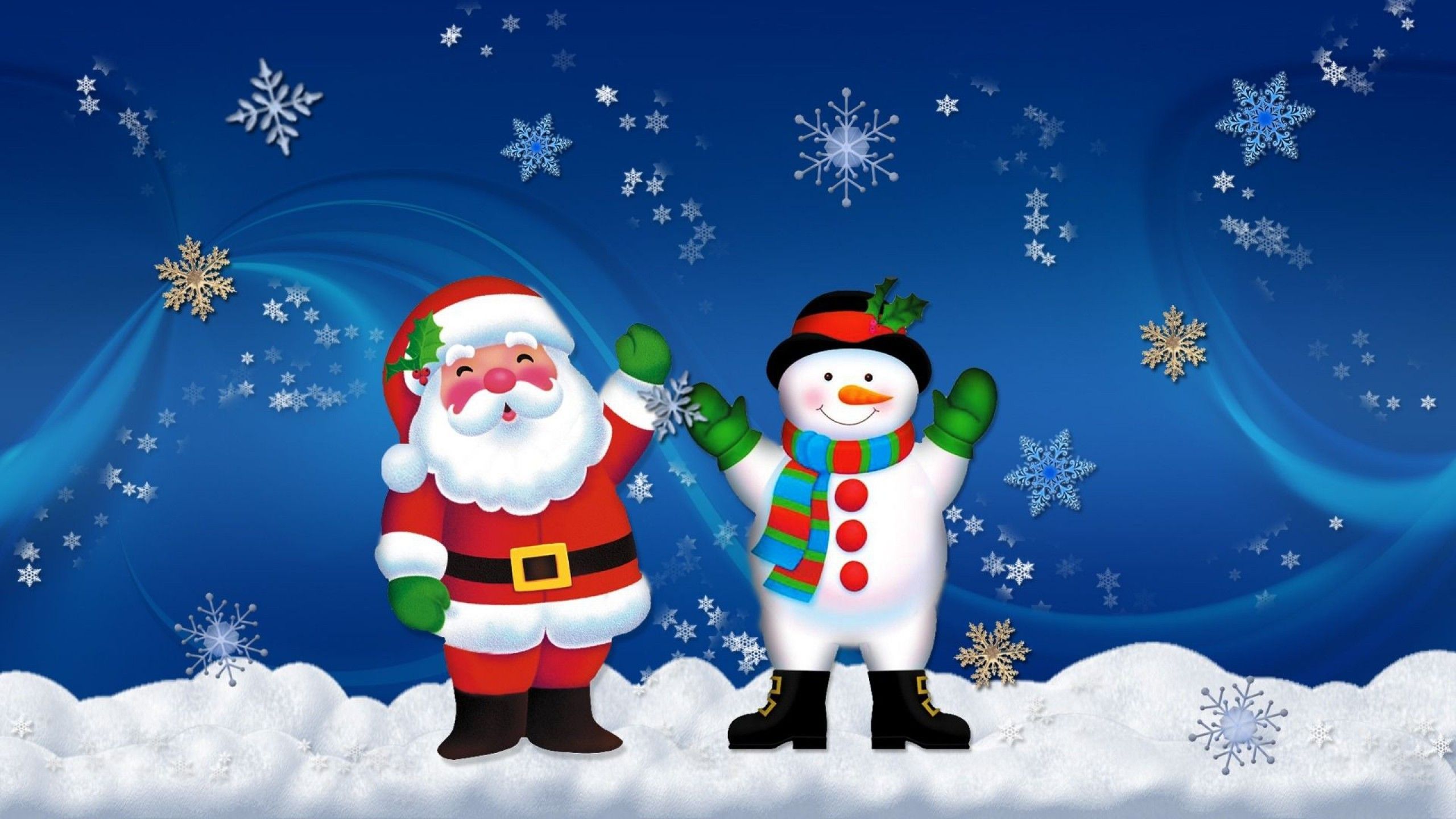 Babbo Natale e pupazzo di neve, 2560x1440 2K, Desktop