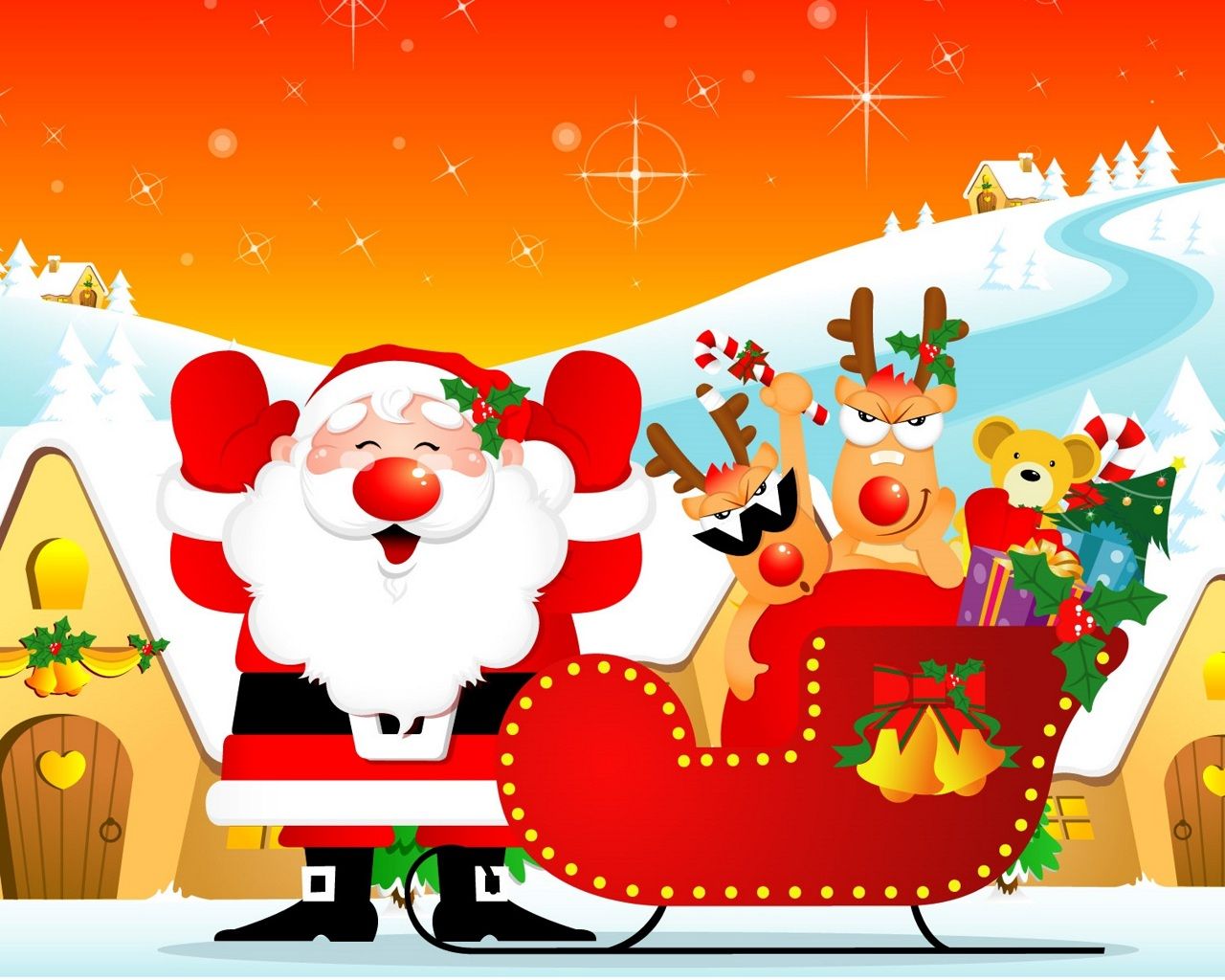 Babbo Natale con slitta e renne, 1280x1024 720p, PC