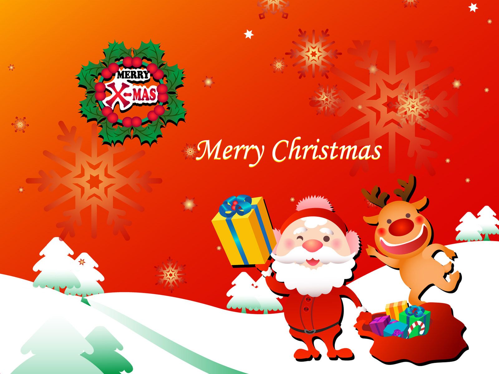 Babbo Natale e renna cartoon, 1600x1200 900p, Laptop