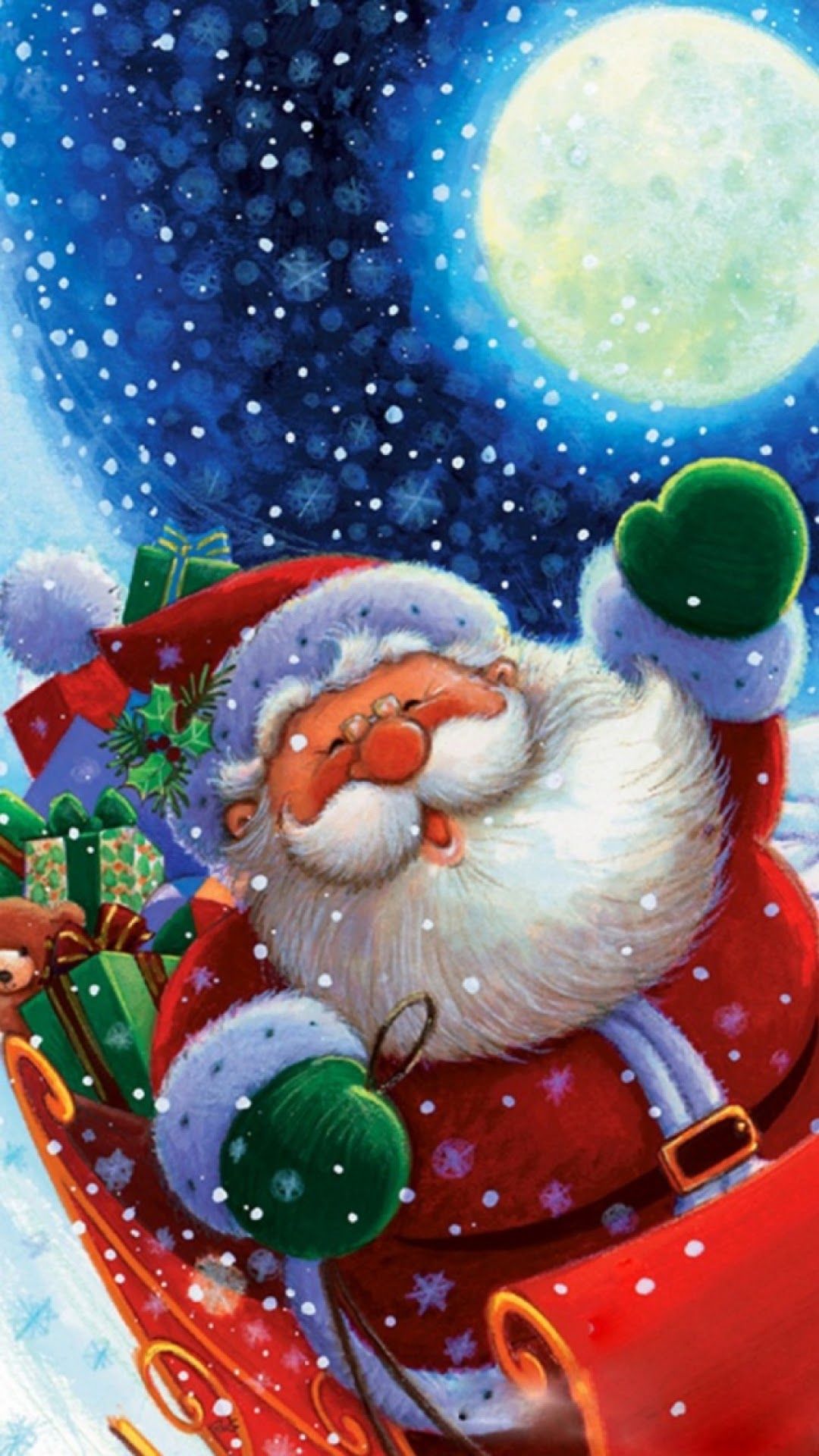 Babbo Natale slitta luna piena, 1080x1920 Verticale, Telefono