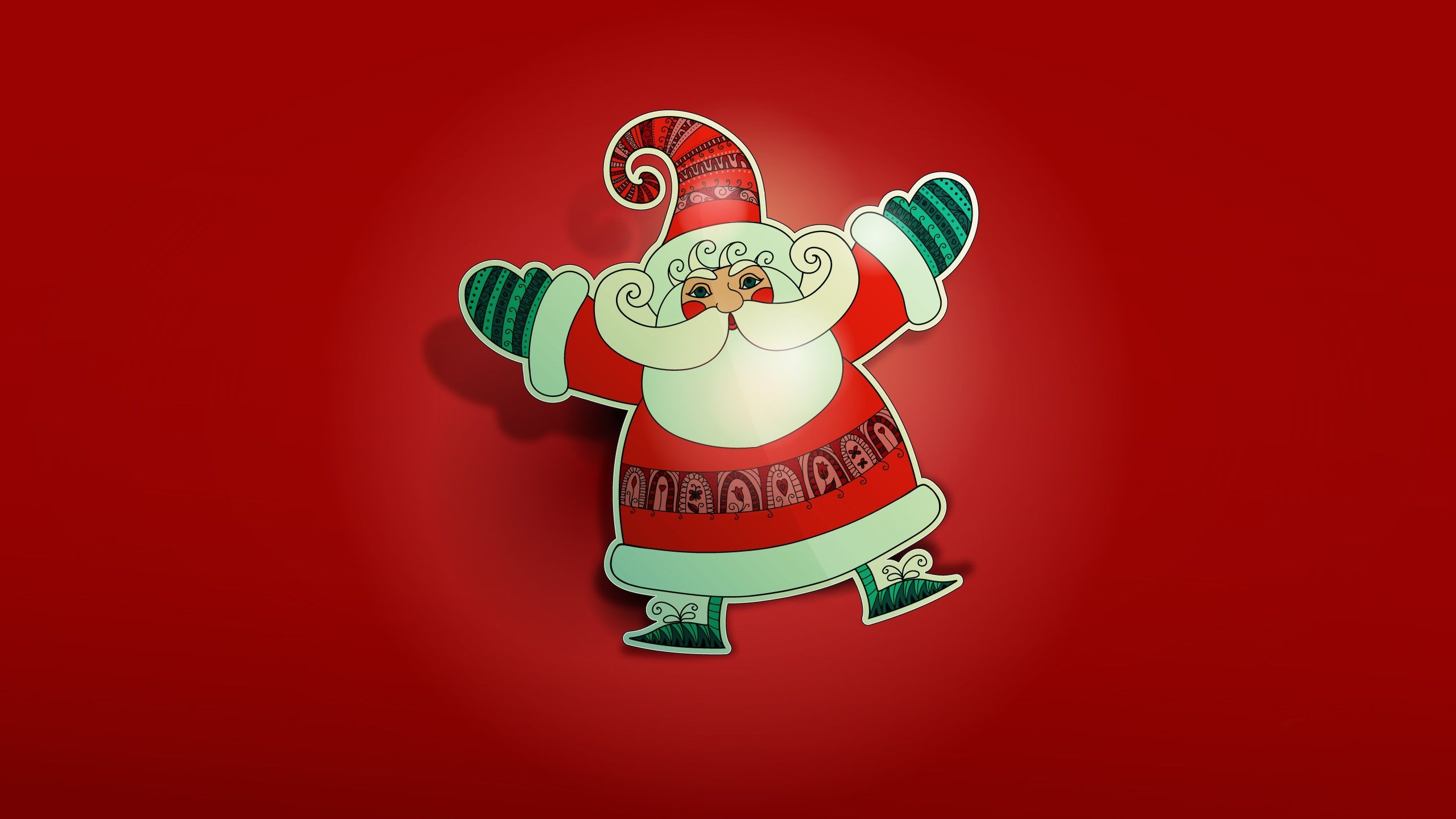 Babbo Natale carino sfondo rosso, 2560x1440 2K, Desktop