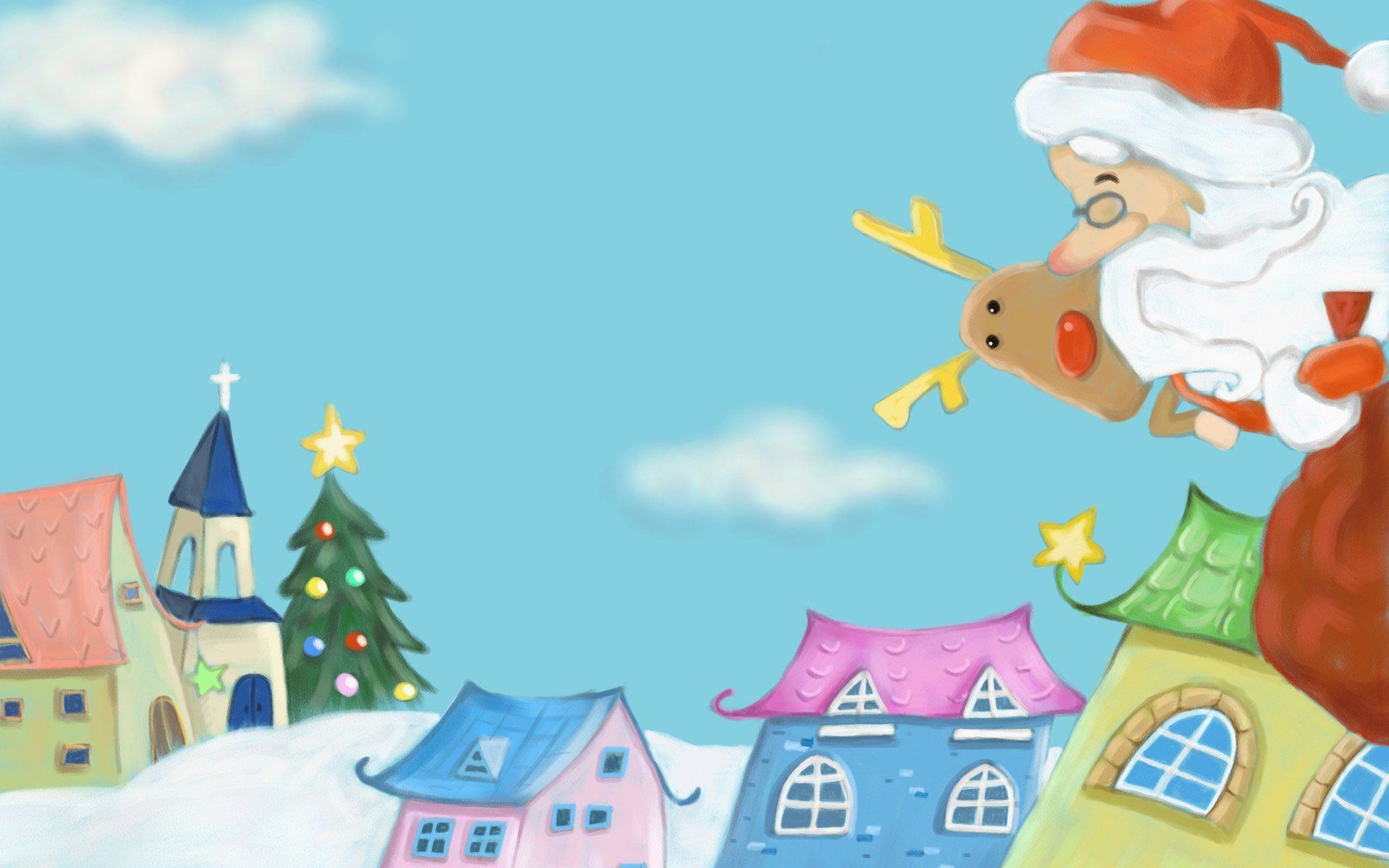 Babbo Natale renna sopra villaggio, 1920x1200 Full HD+, Desktop
