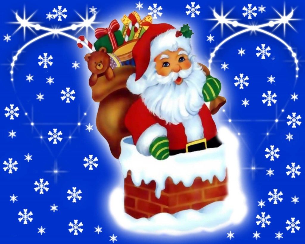 Babbo Natale nel camino con regali, 1024x819 HD, PC