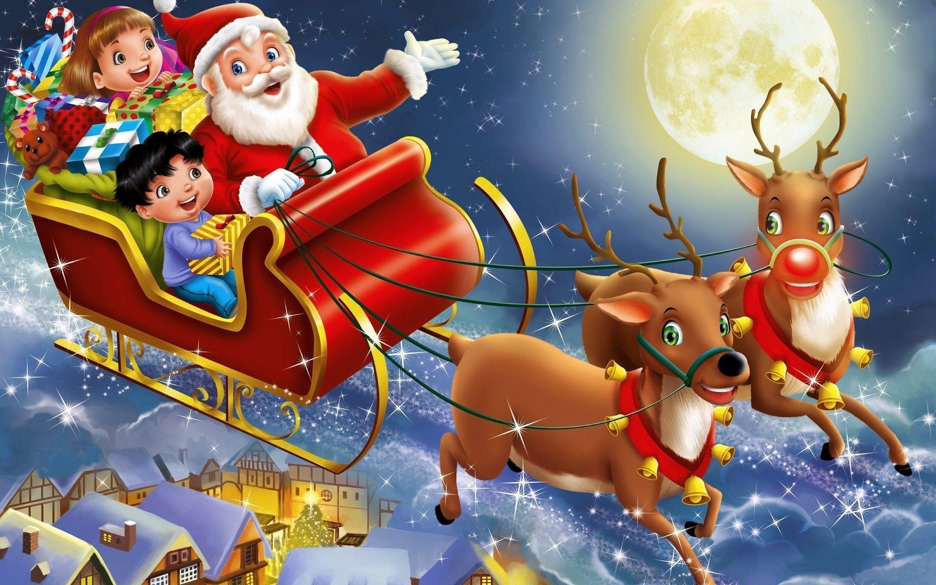 Babbo Natale slitta renne bambini, 1920x1200 WUXGA, Desktop