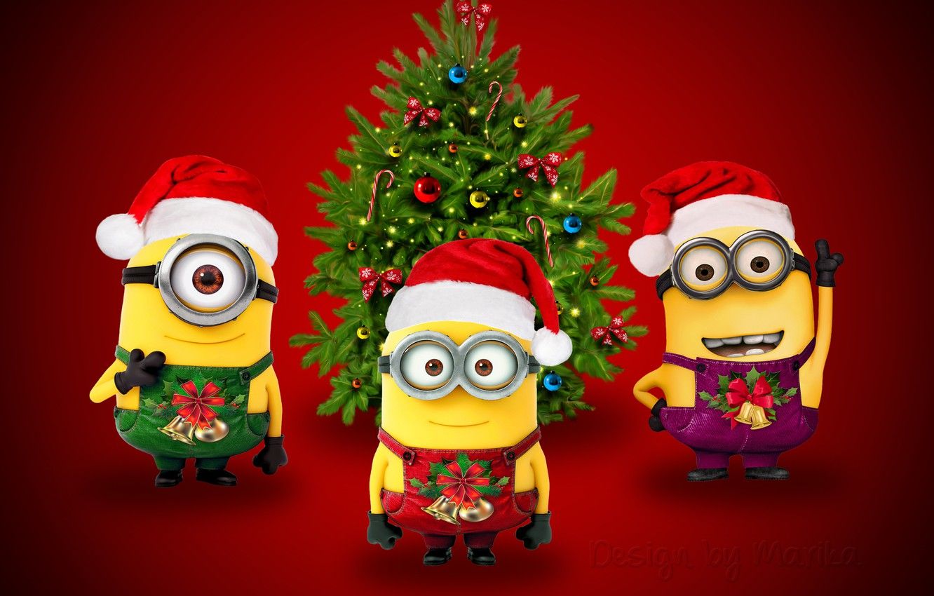 Minions natalizi con cappelli Babbo Natale, 1332x850 HD, Desktop