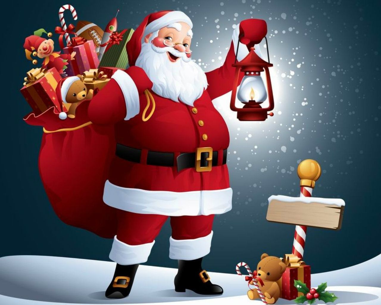 Babbo Natale con lanterna e regali, 1280x1024 720p, PC