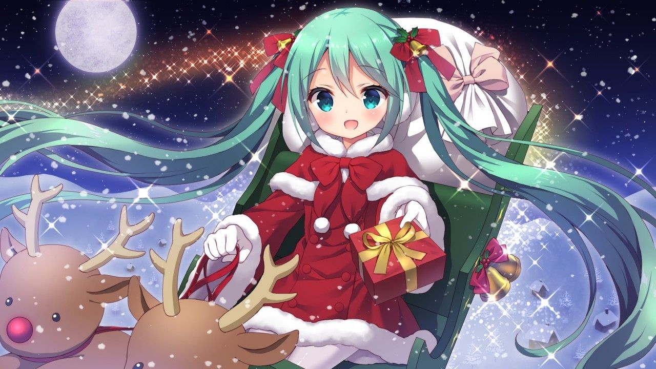 Hatsune Miku costume Babbo Natale, Vocaloid, 1280x720 HD, Desktop
