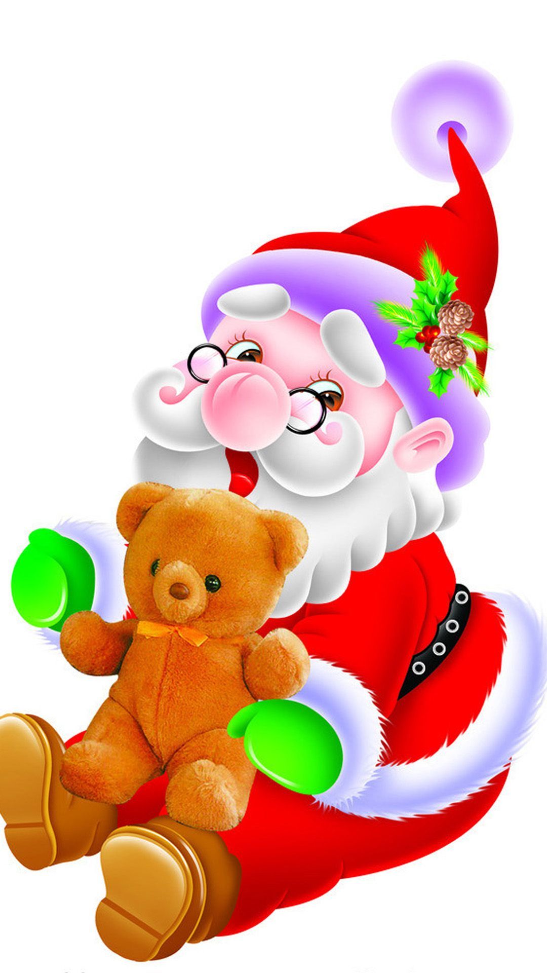 Babbo Natale carino con orsacchiotto, 1080x1920 Verticale, Mobile