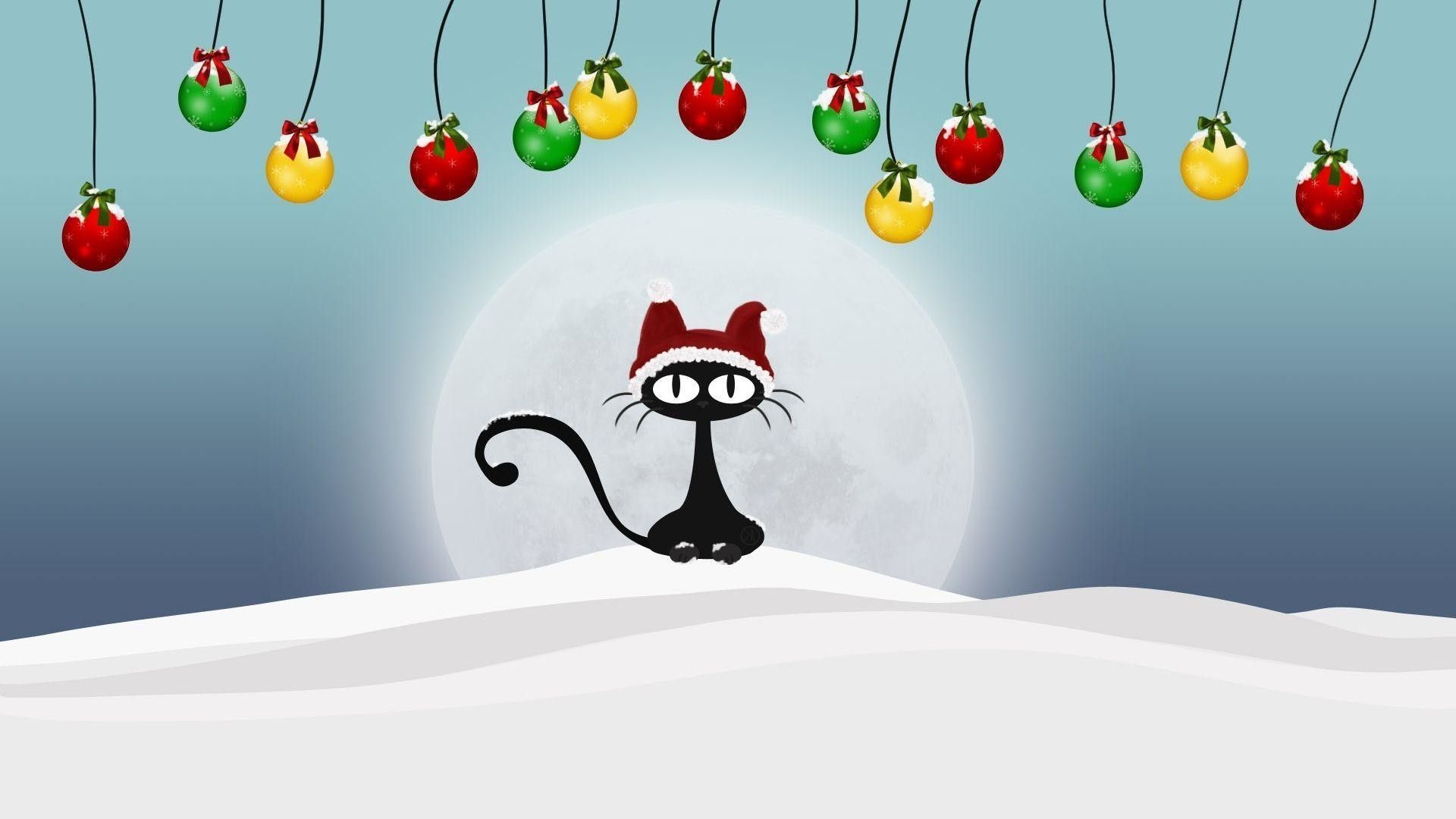 Gatto nero con cappello Babbo Natale, 1920x1080 Full HD, Laptop