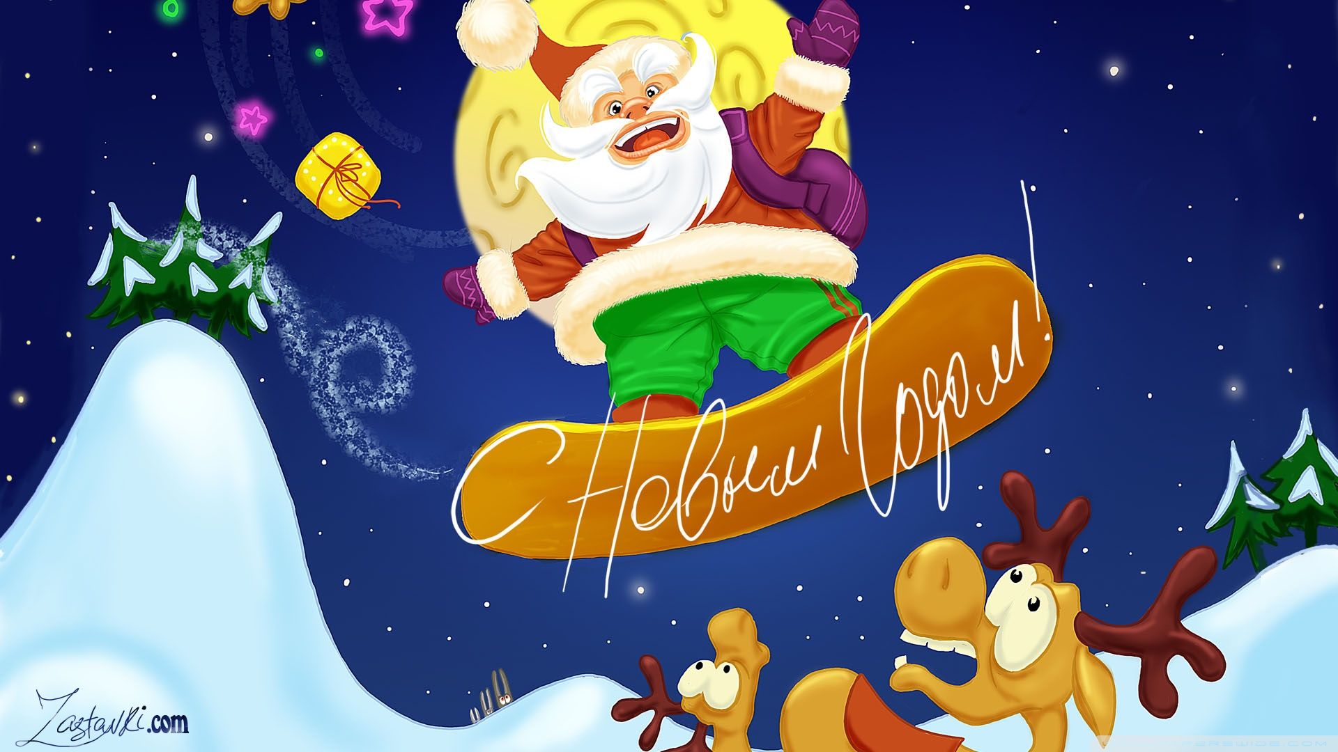 Babbo Natale su snowboard renne, 1920x1080 1080p, Desktop