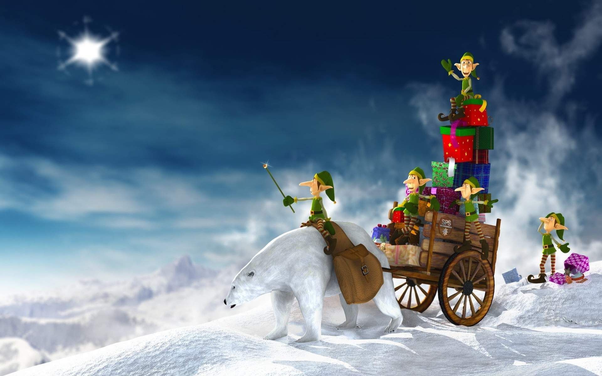 Elfi orso polare carretto regali, 1920x1200 Full HD+, PC
