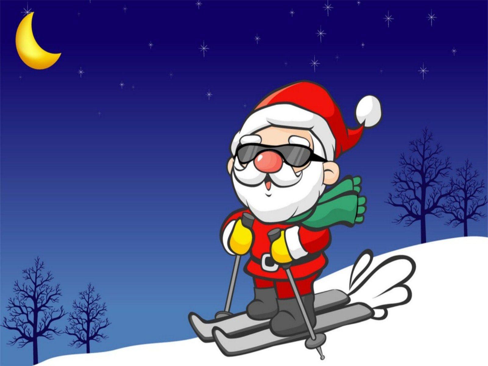 Babbo Natale che scia notte, 1600x1200 HD, Desktop