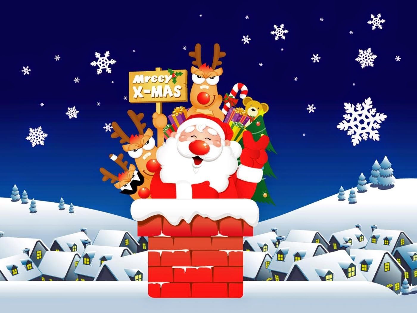 Babbo Natale nel camino cartoon, 1400x1050 720p, Laptop