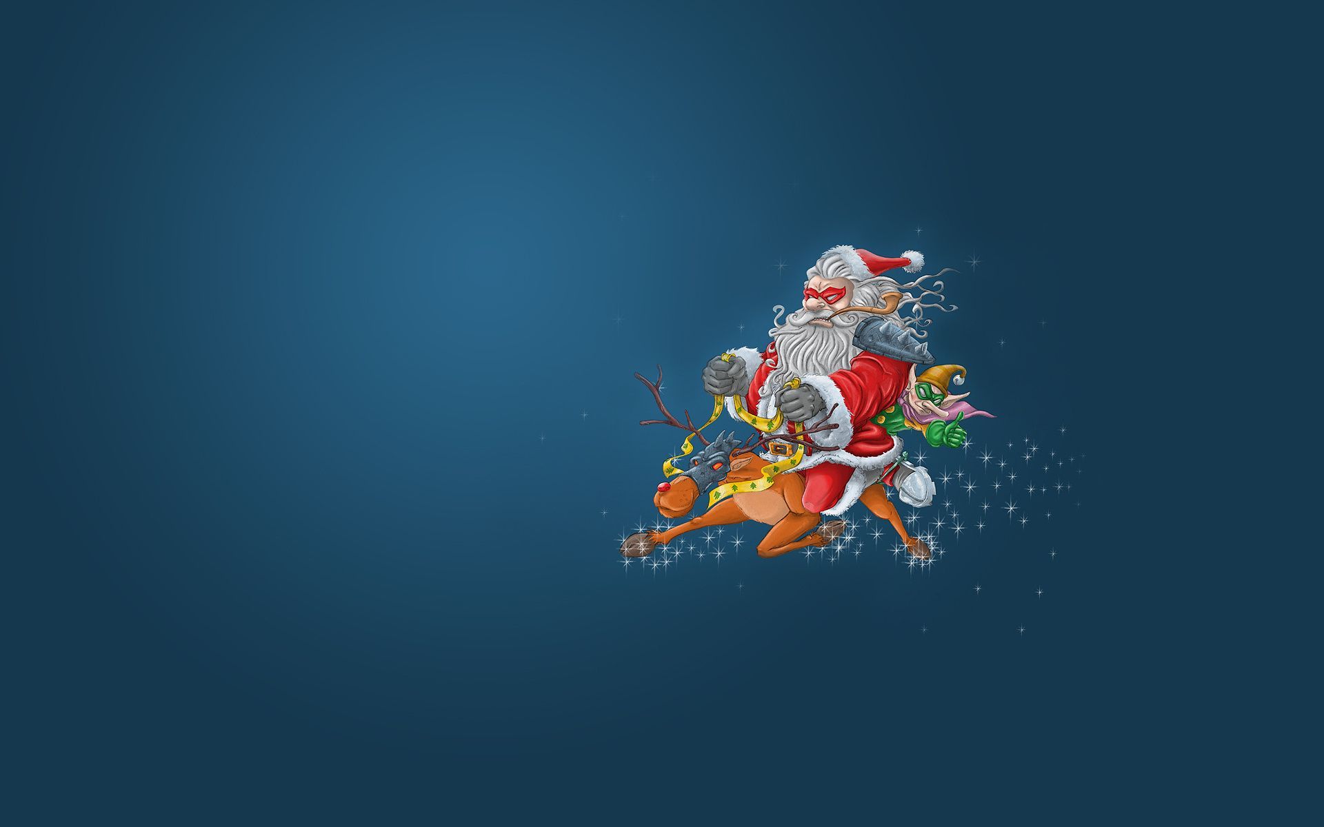 Babbo Natale su renna sfondo blu, 1920x1200 WUXGA, PC