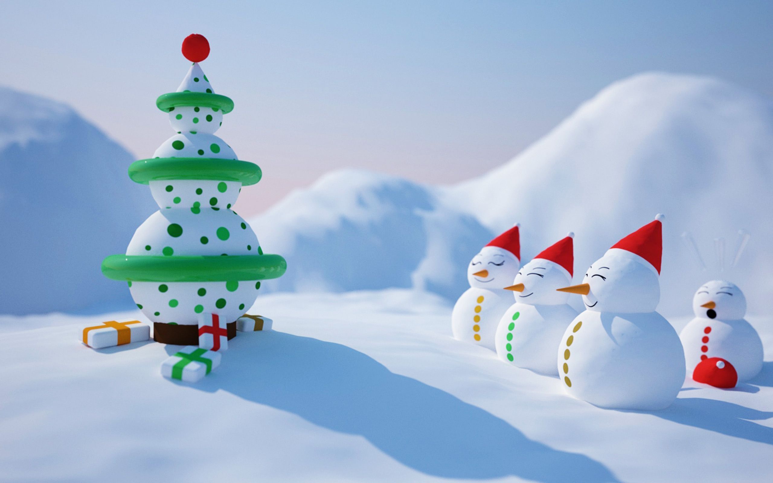 Pupazzi di neve e albero Natale, 2560x1600 2K, Desktop
