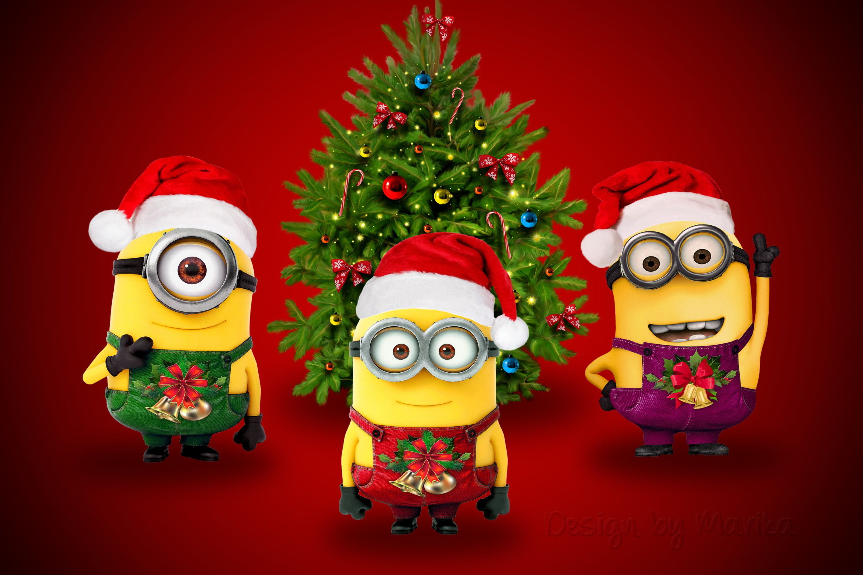 Minion natalizi con cappelli, 3000x2000 2K, Monitor Gaming