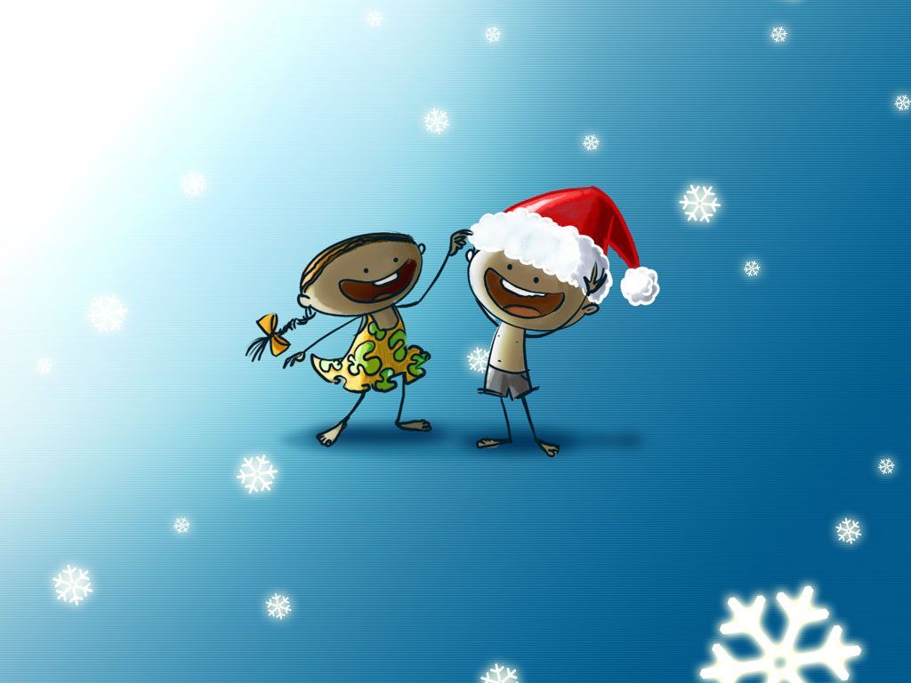 Bambini cartoon con cappello Babbo Natale, 1024x768 HD, Desktop