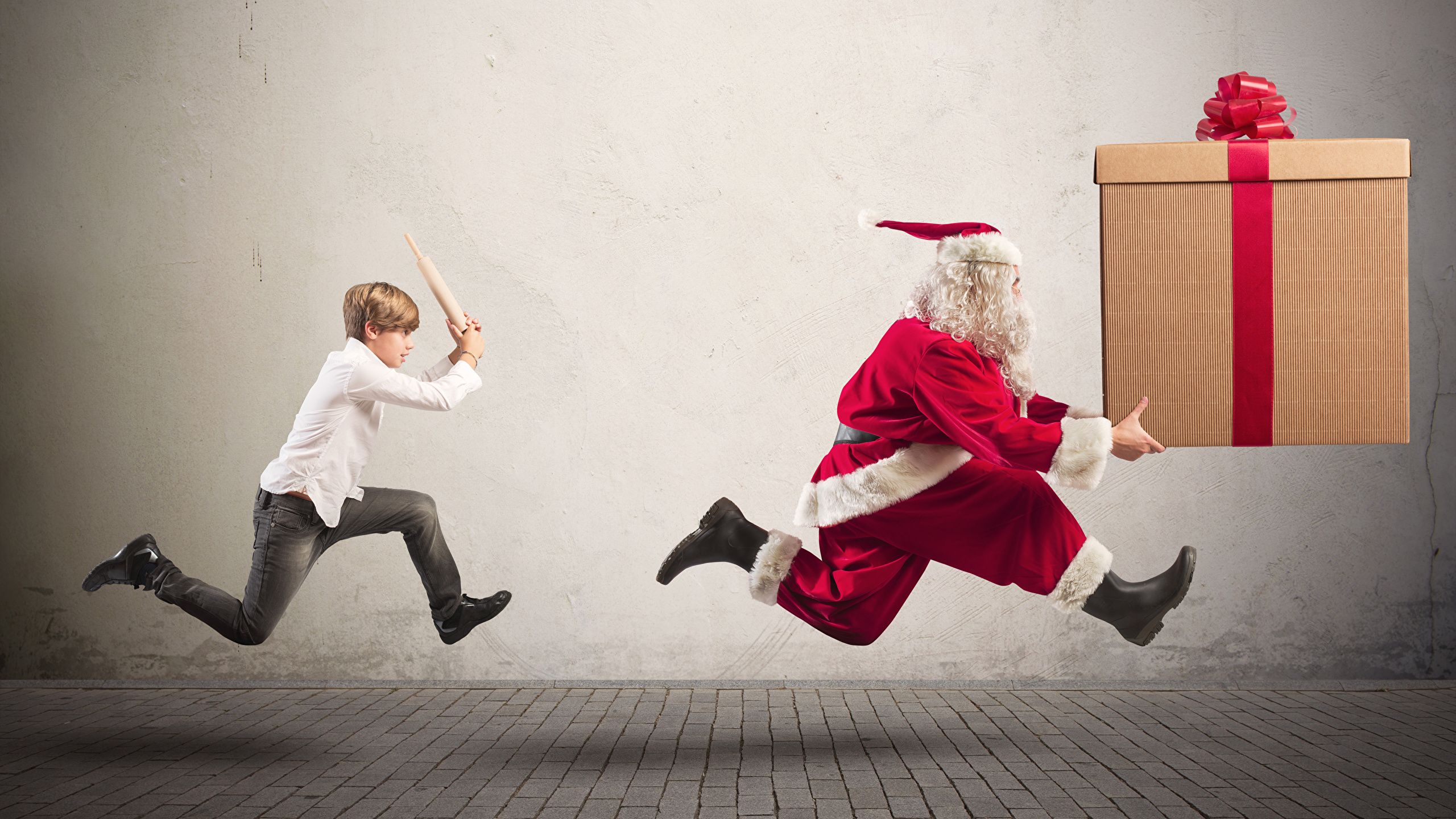 Bambino insegue Babbo Natale regalo, 2560x1440 QHD, Laptop