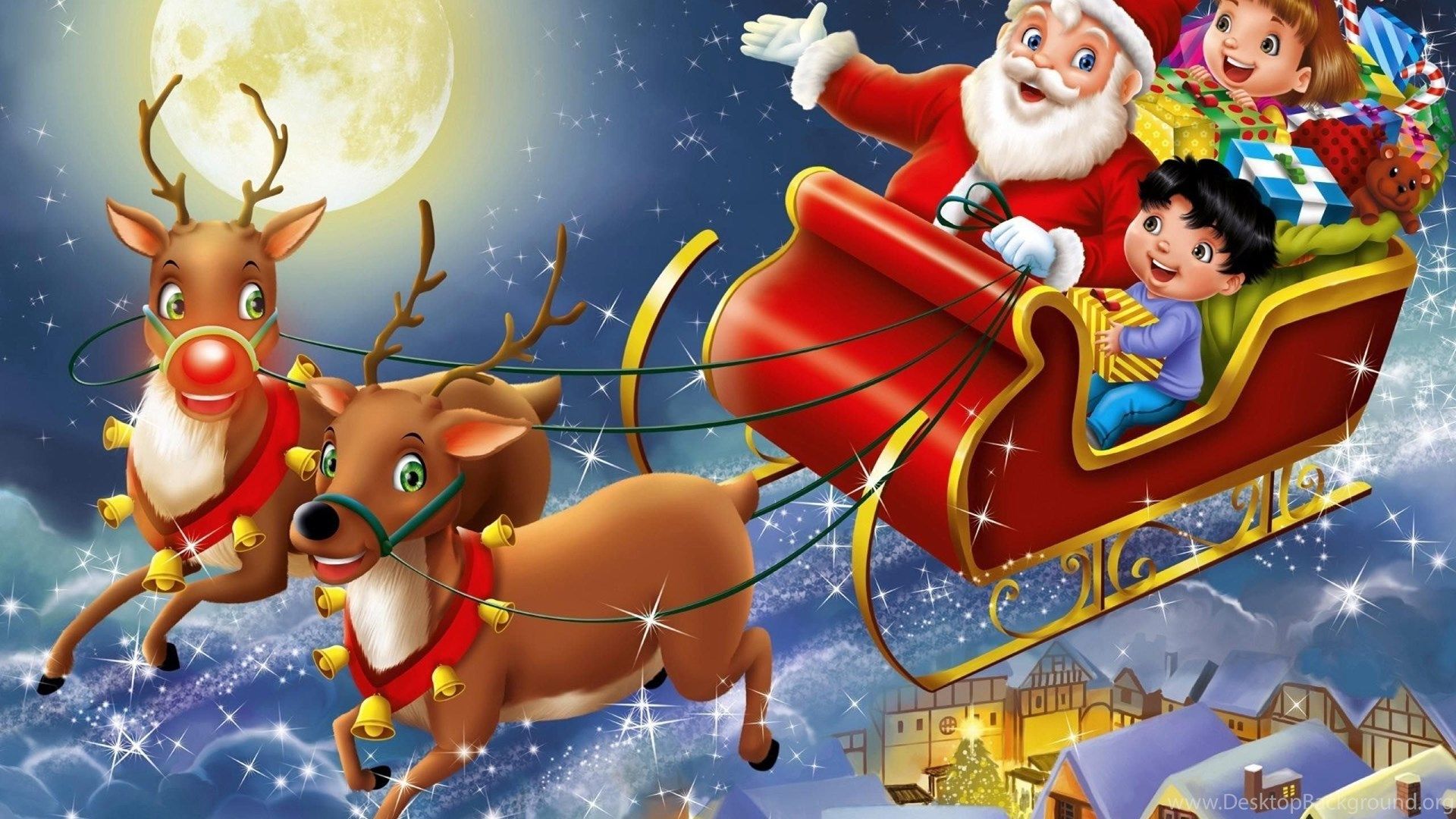 Babbo Natale slitta con renne, 1920x1080 1080p, PC Desktop