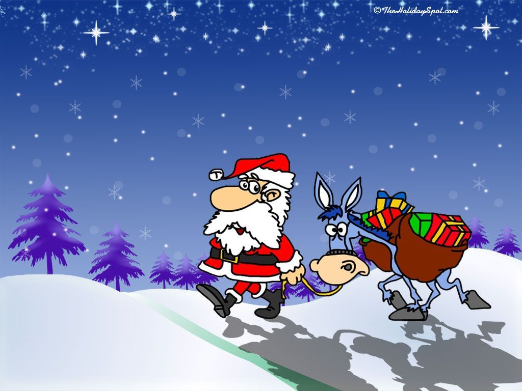 Babbo Natale con asino cartoon, 1024x768 HD, Desktop