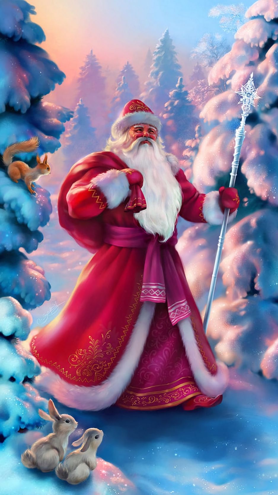 Babbo Natale vintage illustrato, 1242x2688 Verticale, iPhone Air