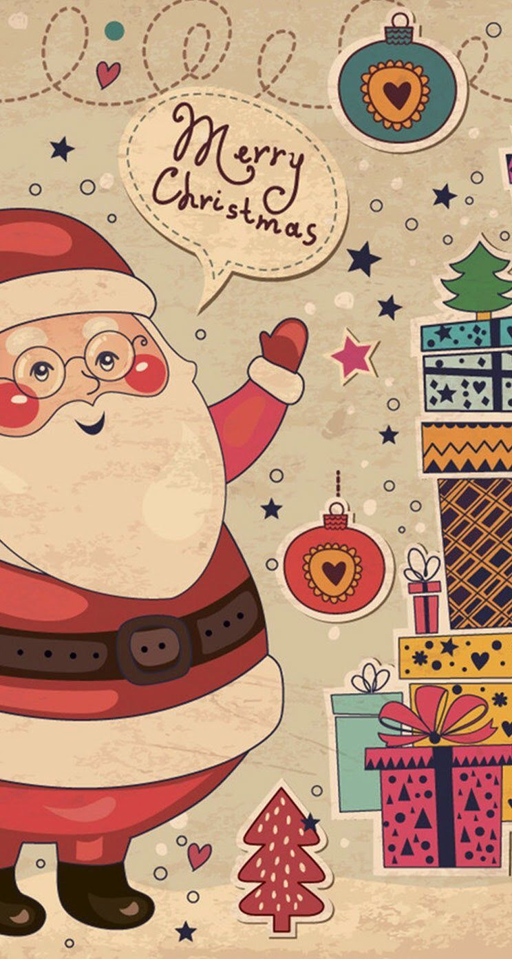 Babbo Natale con regalo, sfondo rosa, 1242x2688 Verticale, iPhone Pro Max