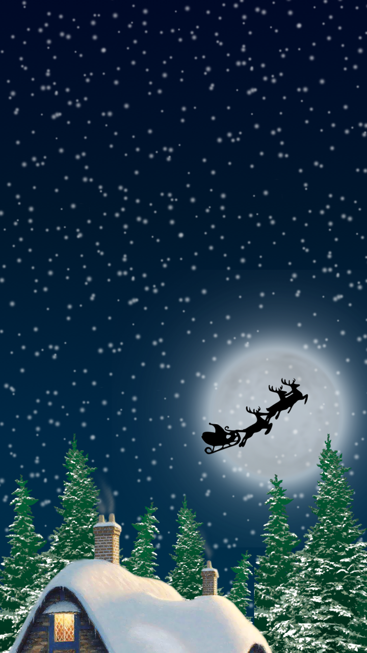 Slitta Babbo Natale luna notte, 720x1280 Full HD Verticale, iPhone Pro Max