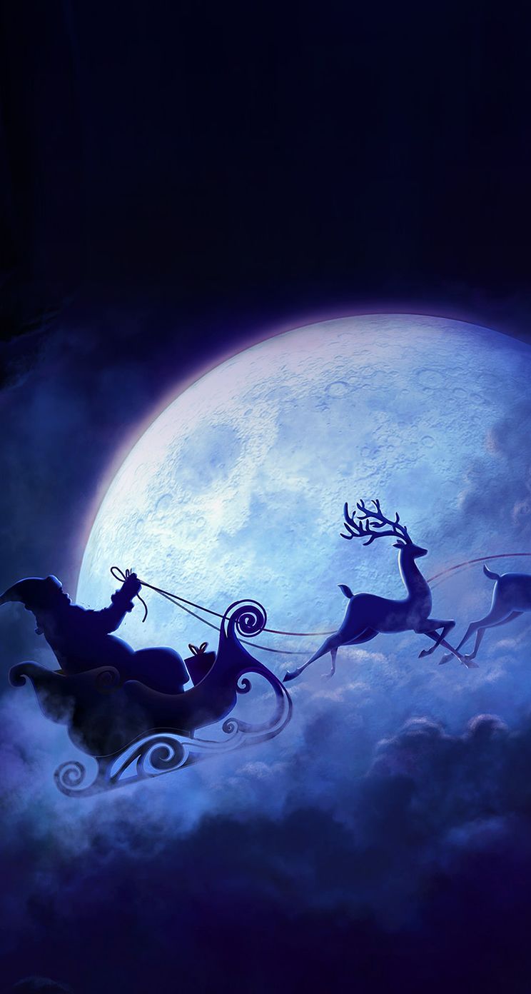 Babbo Natale slitta luna notte, 744x1392 Verticale, iPhone Plus