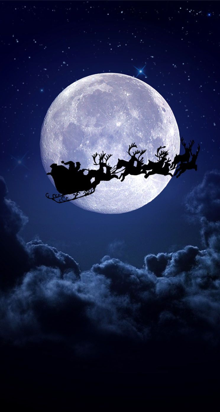 Slitta Babbo Natale luna notte, 744x1392 Full HD Verticale, iPhone Pro