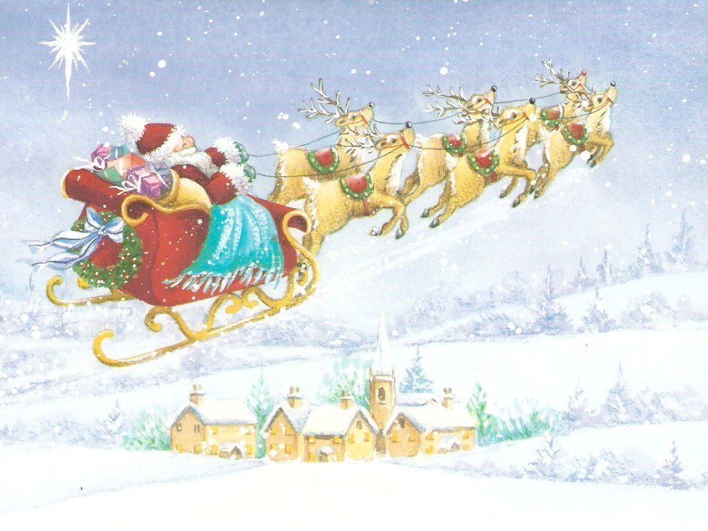 Babbo Natale slitta renne volante, 1024x768 HD, Desktop