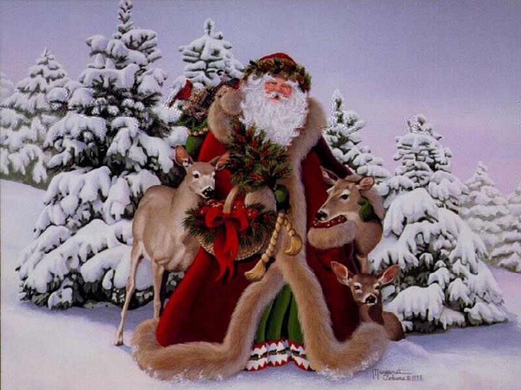 Babbo Natale vintage con renne, 1024x768 HD, Laptop