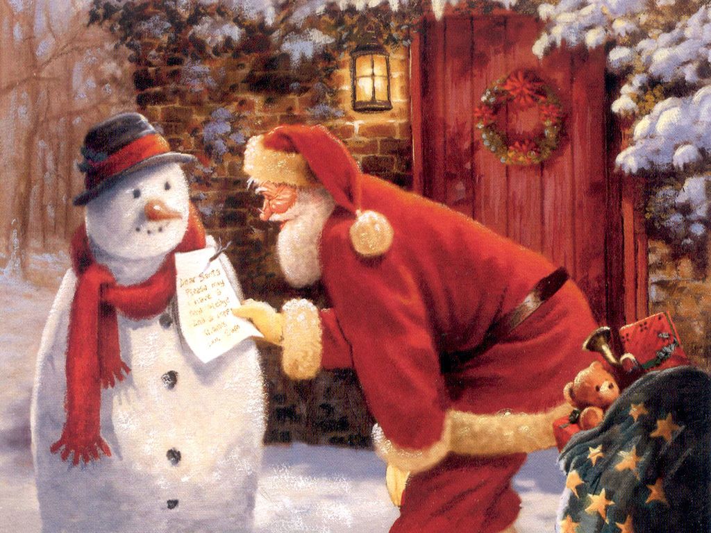 Babbo Natale con pupazzo di neve, 1024x768 HD, PC