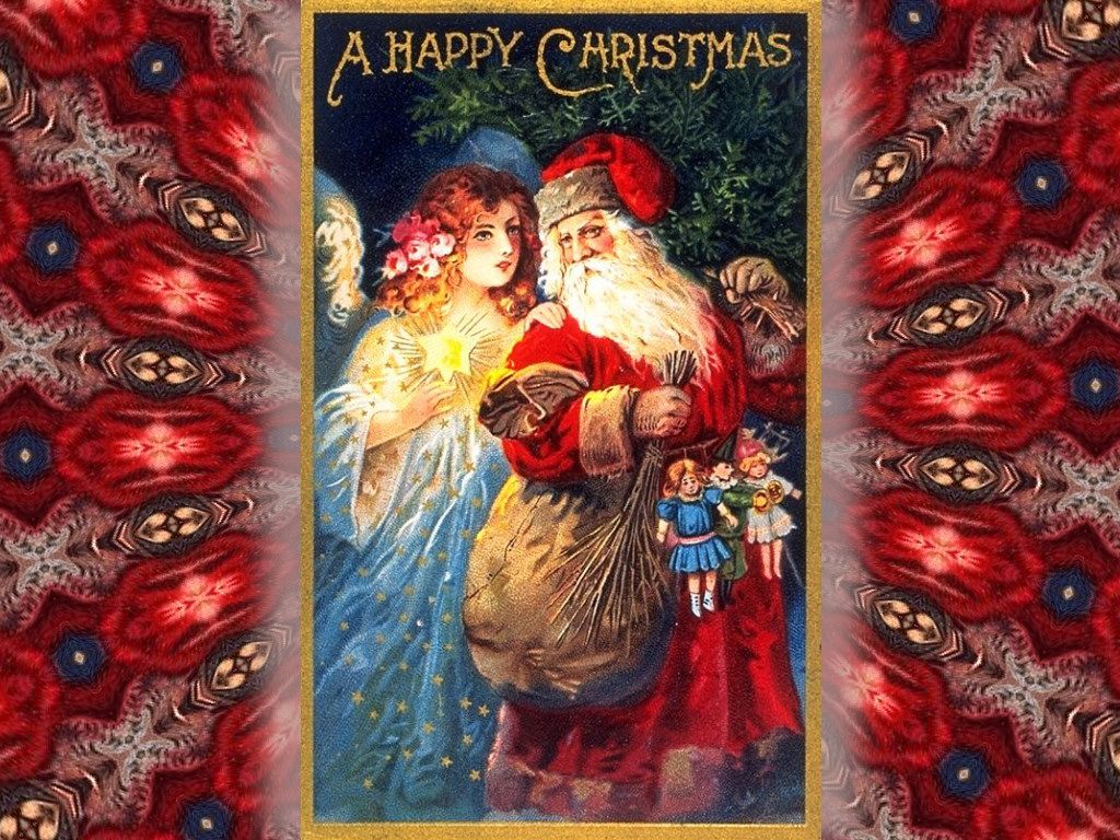 Babbo Natale vintage con angelo, 1024x768 HD, Desktop